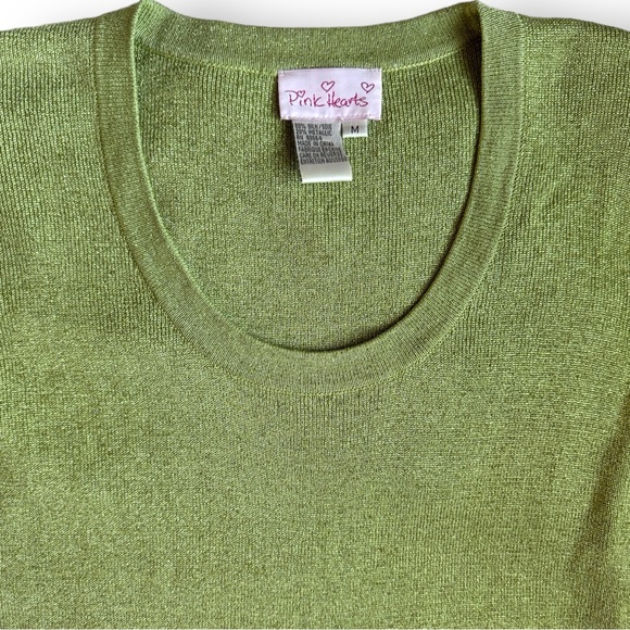 Silk Sweater Chartreuse Bright Green Shimmer Pullover Crewneck Medium - Picture 4 of 12